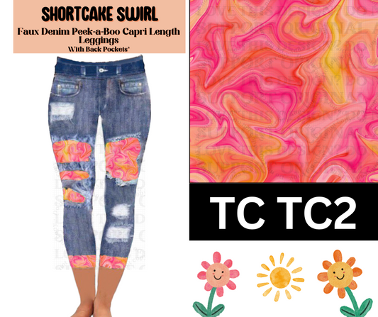 Shortcake Swirl Capri Faux Denim Peekaboo