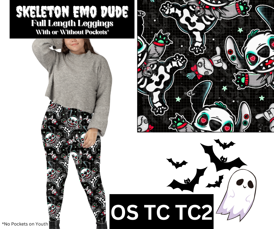 Skeleton Emo Dude Full Length Leggings w/ Pockets