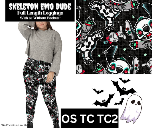 Skeleton Emo Dude Full Length Leggings w/ Pockets