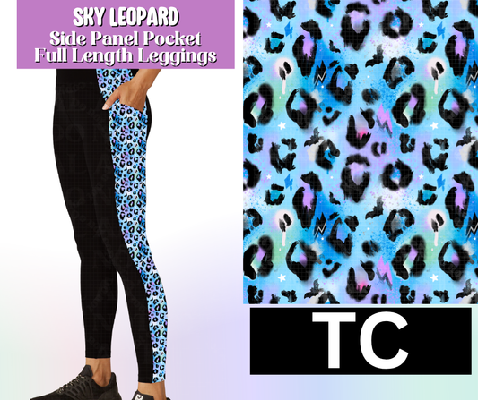 Sky Leopard Side Panel Pocket Full Length Leggings