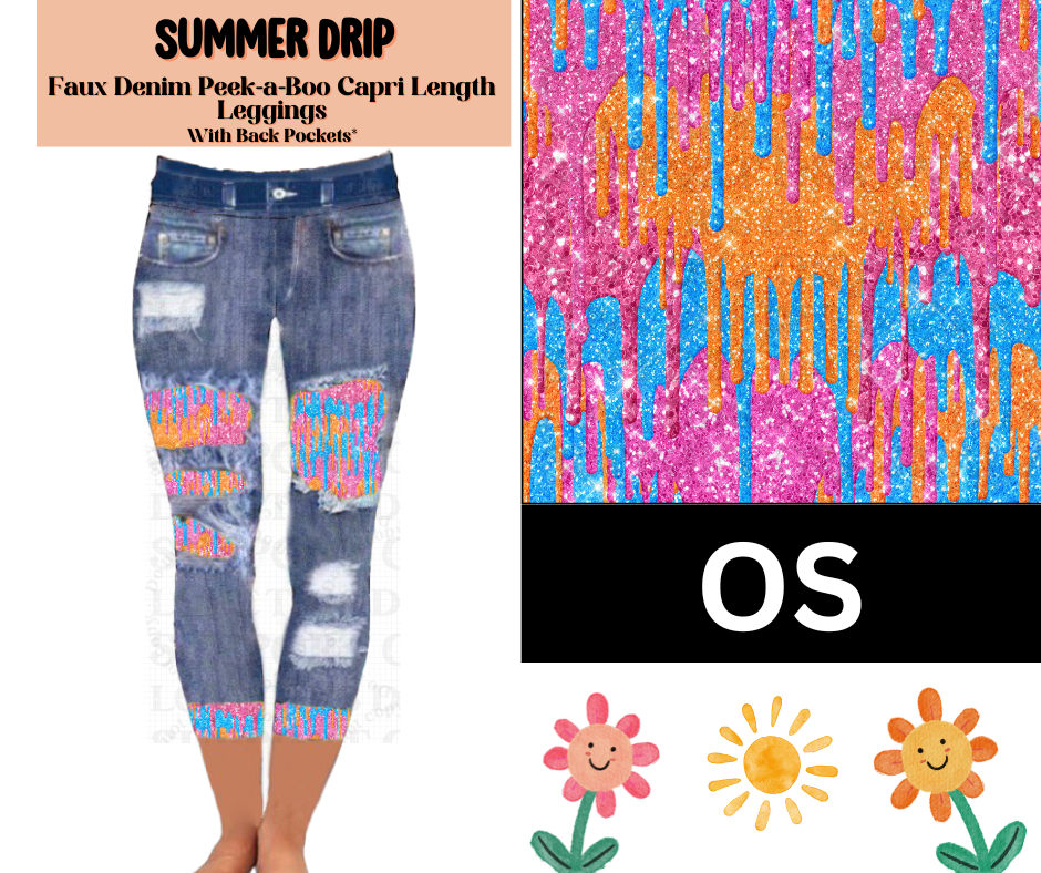 Summer Drip Capri Faux Denim Peekaboo