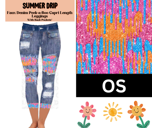 Summer Drip Capri Faux Denim Peekaboo