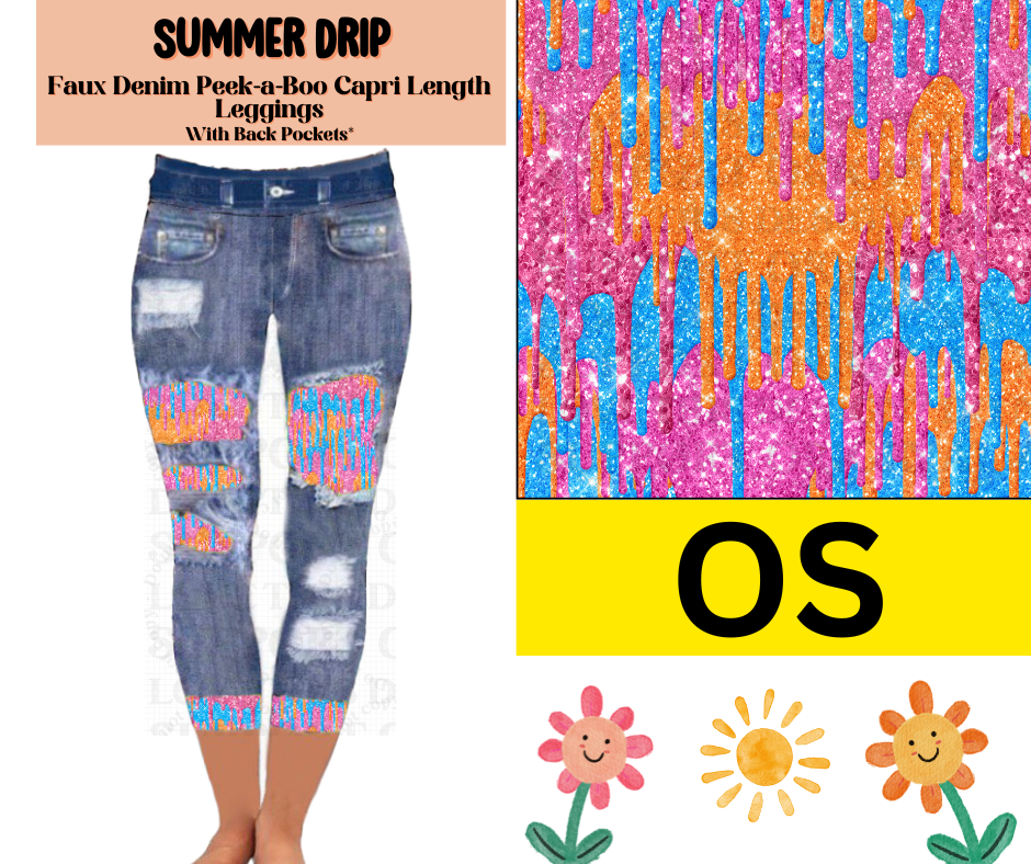 Summer Drip Capri Faux Denim Peekaboo