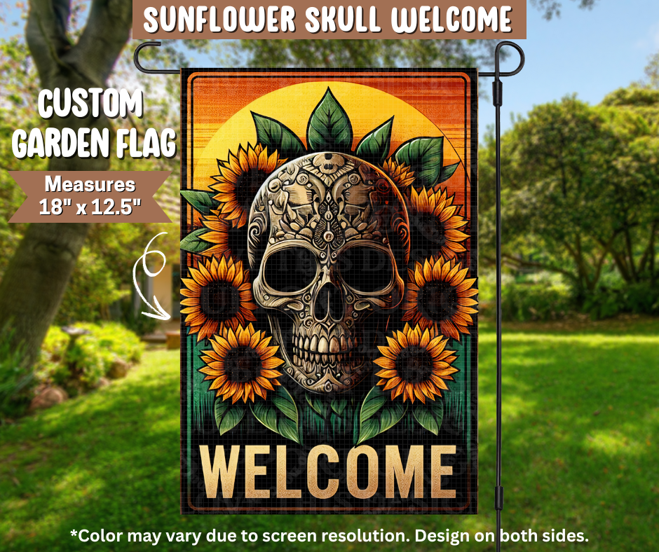 Sunflower Skull Welcome Garden Flag