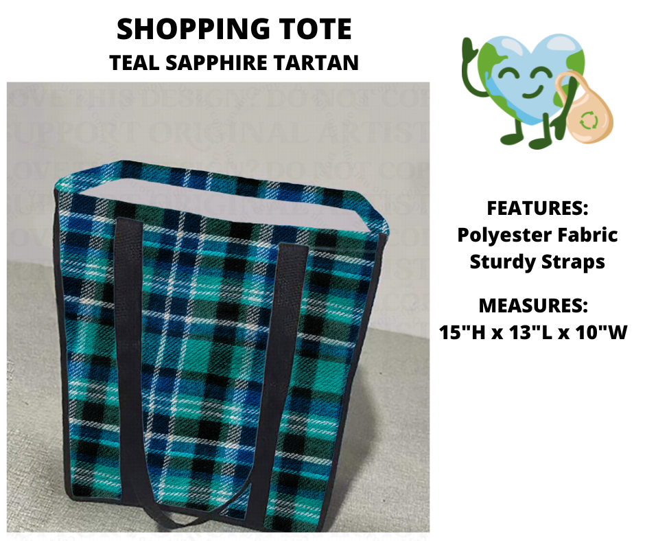 Teal Sapphire Tartan Shopping Tote