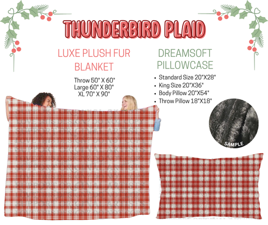 Preorder! Closes 9/3. ETA Dec. Thunderbird Plaid Luxe Plush Fur Blanket and/or DreamSoft Pillowcase