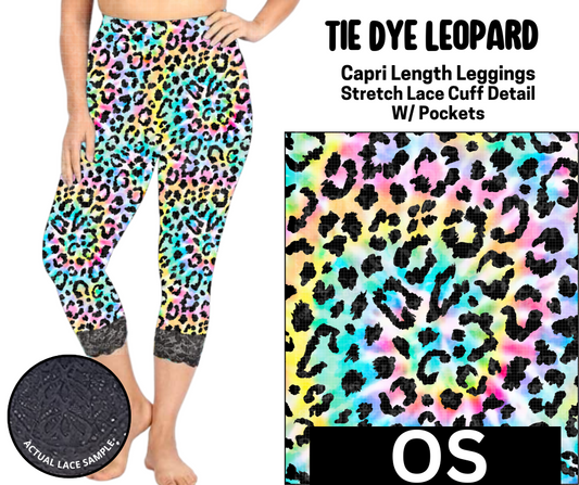 Tie Dye Leopard Lace Cuff Capris w/ Pockets