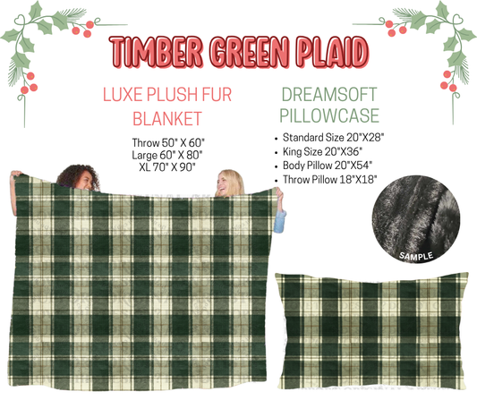 Preorder! Closes 9/3. ETA Dec. Timber Green Plaid Luxe Plush Fur Blanket and/or DreamSoft Pillowcase