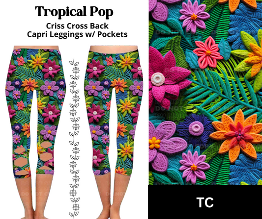 Tropical Pop Criss Cross Capri w/ Pockets