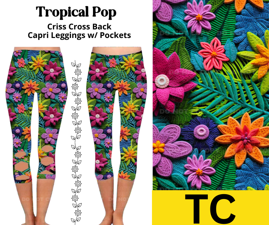 Tropical Pop Criss Cross Capri w/ Pockets
