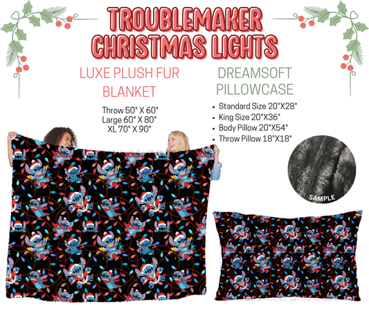 Preorder! Closes 9/3. ETA Dec. Troublemaker Christmas Lights Luxe Plush Fur Blanket and/or DreamSoft Pillowcase