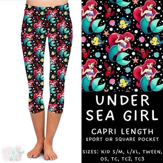 Ready to Ship - Under Sea Girl Capri Length Leggings - OS Square Pocket