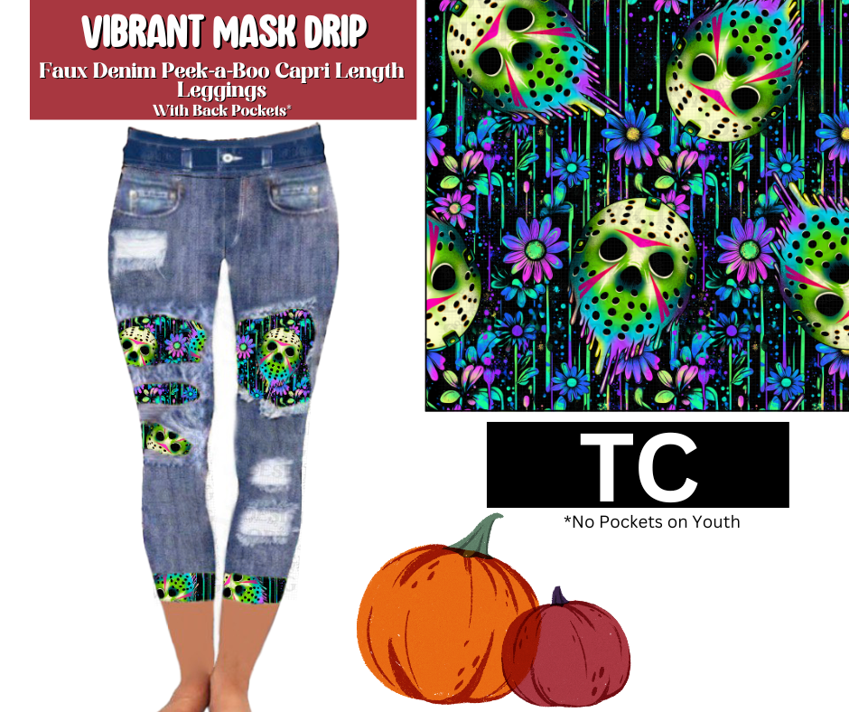 Vibrant Mask Drip Capri Faux Denim Peekaboo