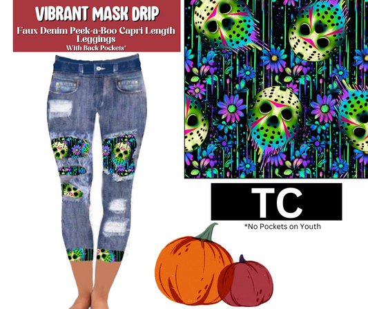 Vibrant Mask Drip Capri Faux Denim Peekaboo