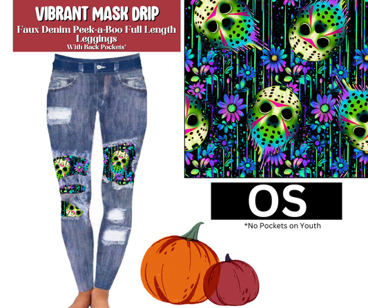 Vibrant Mask Drip Faux Denim Full Length Peekaboo Leggings