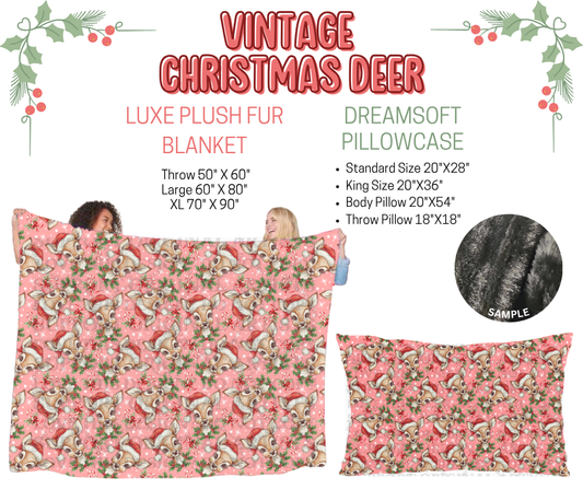 Preorder! Closes 9/3. ETA Dec. Vintage Christmas Deer Luxe Plush Fur Blanket and/or DreamSoft Pillowcase