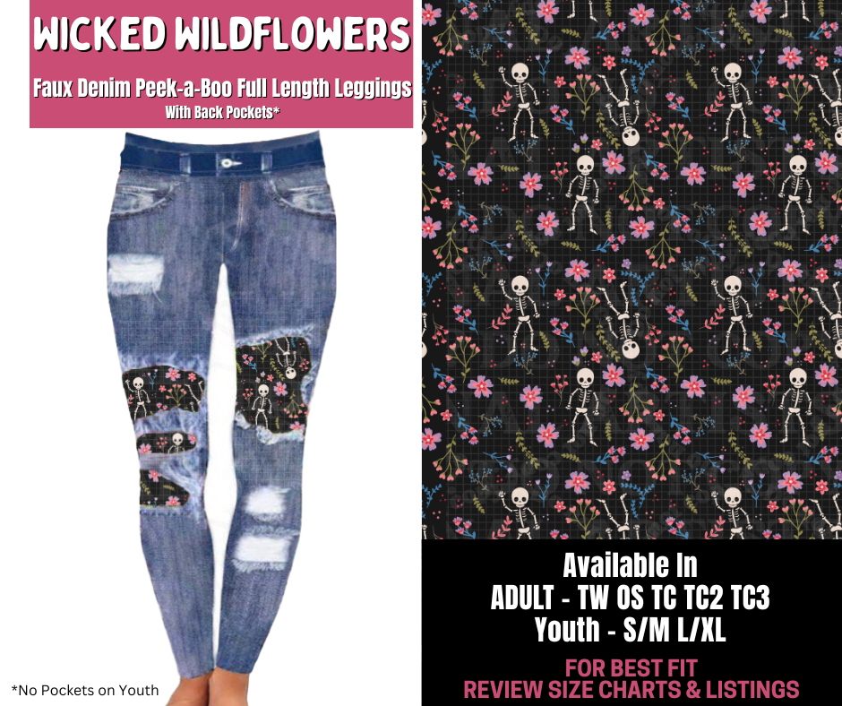 Preorder! Closes 11/10. ETA Jan. Wicked Wildflowers Full Length Faux Denim Peekaboo