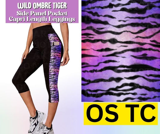 White Ombre Tiger Side Panel Pocket Capri Length Leggings