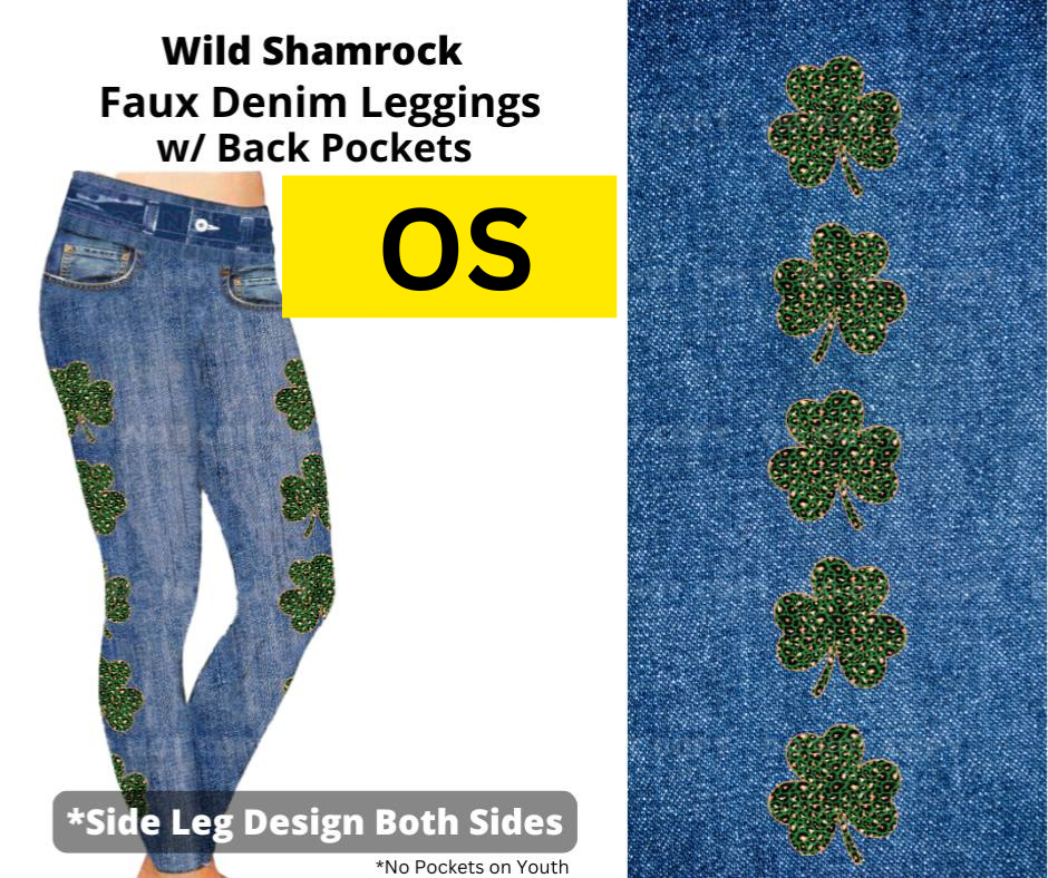 Wild Shamrock Full Length Faux Denim w/ Side Leg Designs