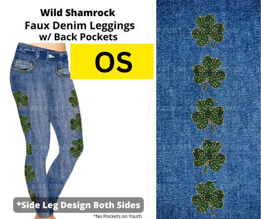 Wild Shamrock Full Length Faux Denim w/ Side Leg Designs