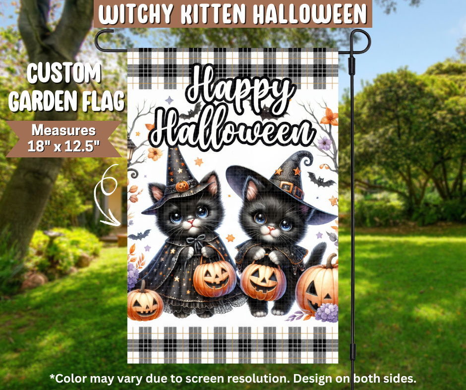 Witchy Kitten Halloween Garden Flag