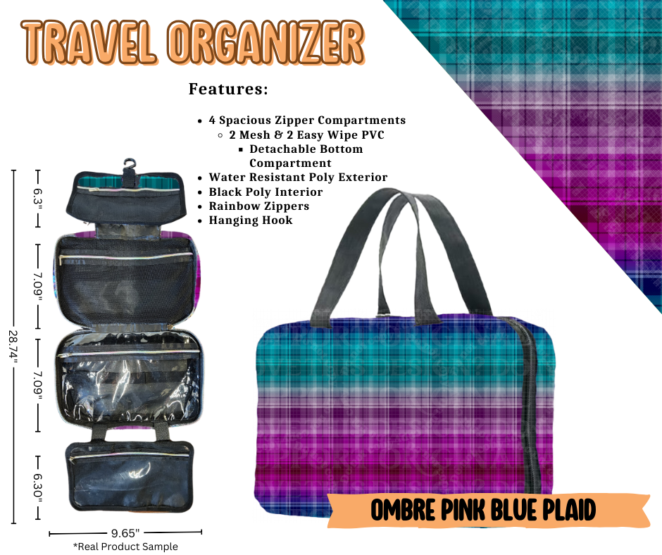 Ombre Pink Blue Plaid Travel Organizer