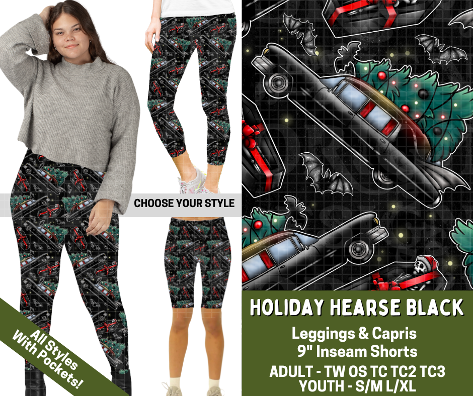 Preorder! Closes 7/15. ETA Nov. Holiday Hearse Black Combo Legging Lengths