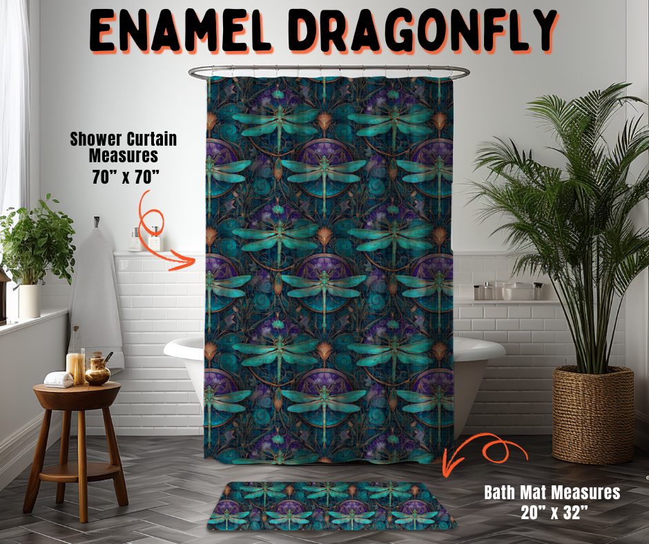 Preorder! Closes 6/10. ETA Sept. Enamel Dragonfly Custom Shower Curtain and/or Bath Mat