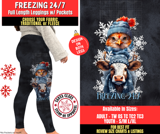 Preorder! Closes 8/27. ETA Nov. Freezing 24/7 Watercolor Leggings w/ Side Leg Designs Choose Fleece or Traditional