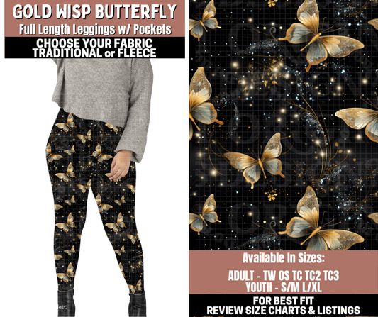 Preorder! Closes 11/3. ETA Jan. Gold Wisp Butterfly Full Length Leggings w/wo Pockets