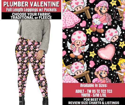 Preorder! Closes 11/13. ETA Jan. Plumber Valentine Leggings Choose Fleece or Traditional