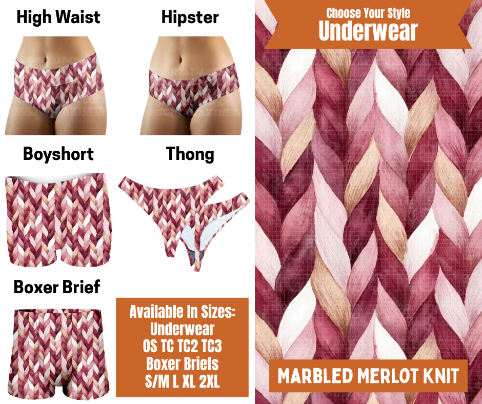 Preorder! Closes 7/30. ETA Oct. Marbled Merlot Knit Hipster, High Waist, Boyshort, & Thong Underwear & Boxer Briefs
