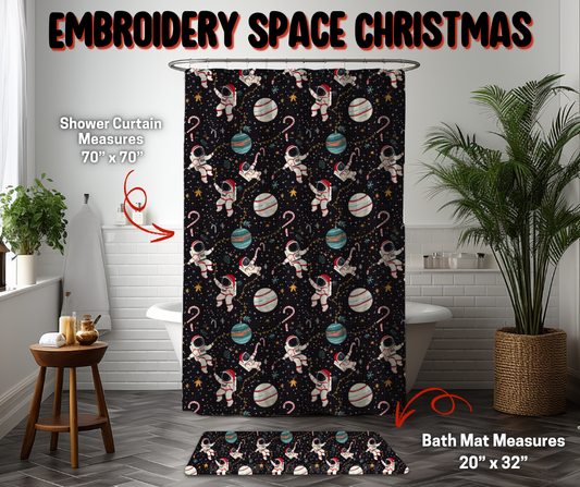 Preorder! Closes 9/8. ETA Dec. Embroidery Space Christmas Custom Shower Curtain and/or Bath Mat
