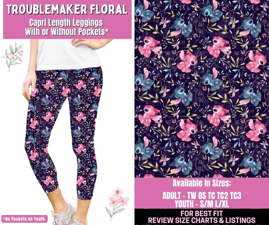 Preorder! Closes 1/12. ETA March. Troublemaker Floral Capri Length Leggings w/wo Pockets