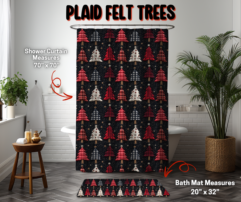 Preorder! Closes 9/8. ETA Dec. Plaid Felt Trees Custom Shower Curtain and/or Bath Mat