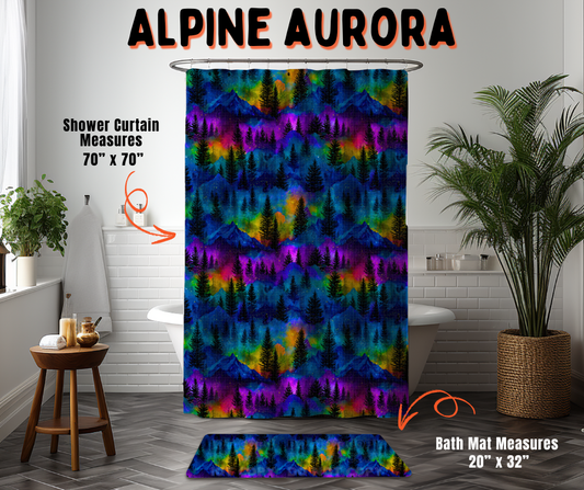 Preorder! Closes 6/10. ETA Sept. Alpine Aurora Custom Shower Curtain and/or Bath Mat