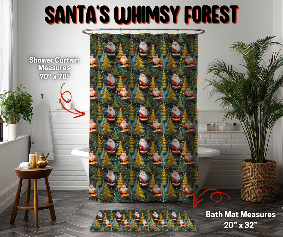 Preorder! Closes 9/8. ETA Dec. Santa's Whimsy Forest Custom Shower Curtain and/or Bath Mat