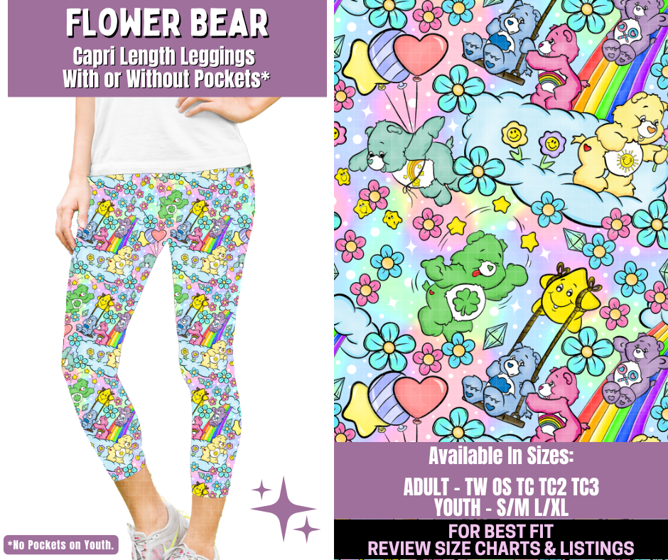 Preorder! Closes 1/14. ETA April. Flower Bear Capri Length Leggings w/wo Pockets