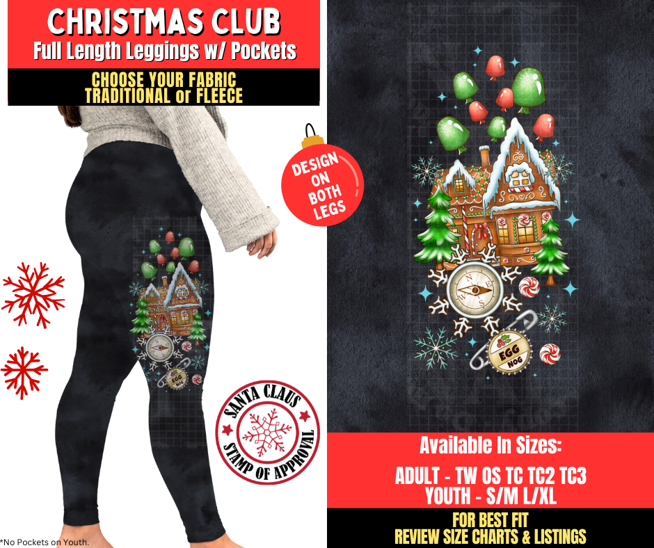 Preorder! Closes 8/27. ETA Nov. Christmas Club Watercolor Leggings w/ Side Leg Designs Choose Fleece or Traditional