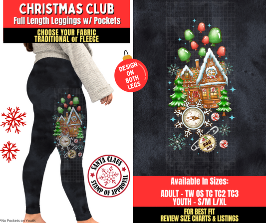Preorder! Closes 8/27. ETA Nov. Christmas Club Watercolor Leggings w/ Side Leg Designs Choose Fleece or Traditional