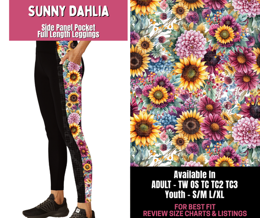 Preorder! Closes 11/10. ETA Jan. Sunny Dahlias Side Panel Pocket Full Length Leggings