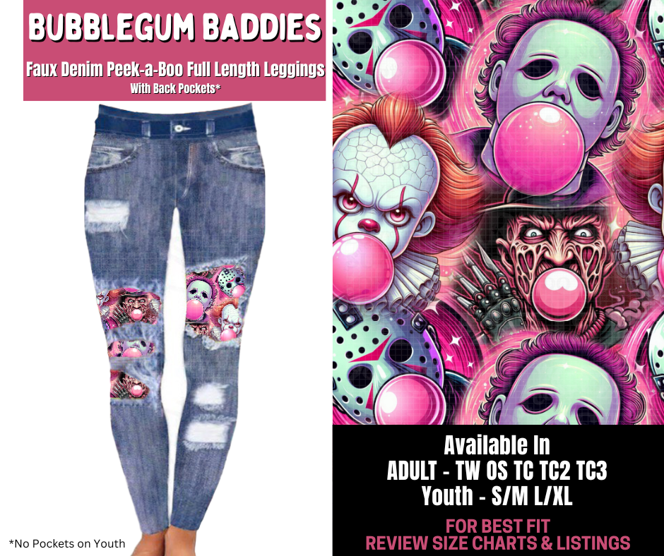 Preorder! Closes 11/10. ETA Jan. Bubblegum Baddies Full Length Faux Denim Peekaboo