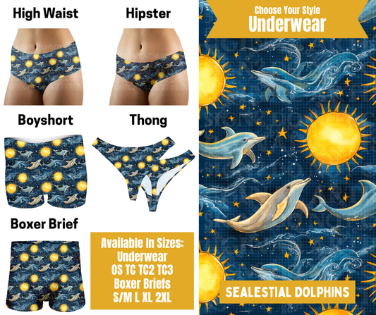 Preorder! Closes 10/28. ETA Jan. Sealestial Dolphins Hipster, High Waist, Boyshort, & Thong Underwear & Boxer Briefs