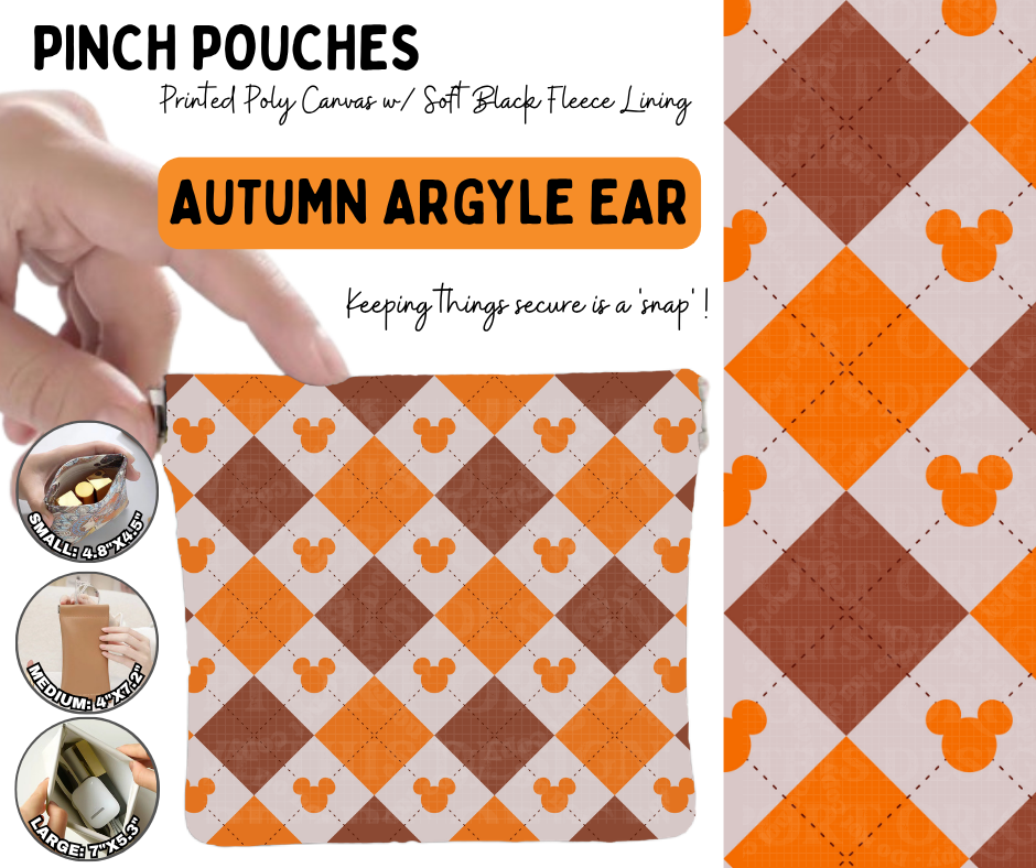 Preorder! Closes 6/17. ETA Sept. Autumn Argyle Ear Pinch Pouches in 3 Sizes