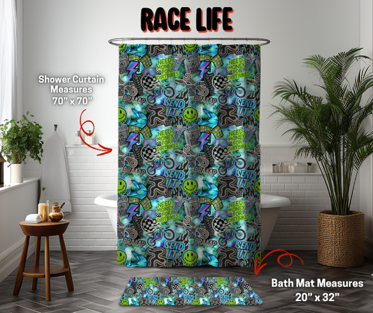 Preorder! Closes 9/8. ETA Dec. Race Life Custom Shower Curtain and/or Bath Mat