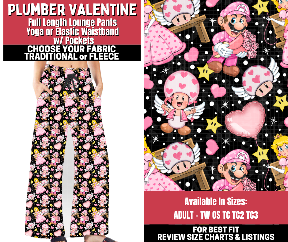 Preorder! Closes 11/13. ETA Jan. Plumber Valentine Lounge Pants Choose Fleece or Traditional