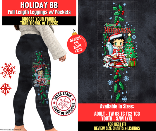 Preorder! Closes 8/27. ETA Nov. Holiday BB Watercolor Leggings w/ Side Leg Designs Choose Fleece or Traditional