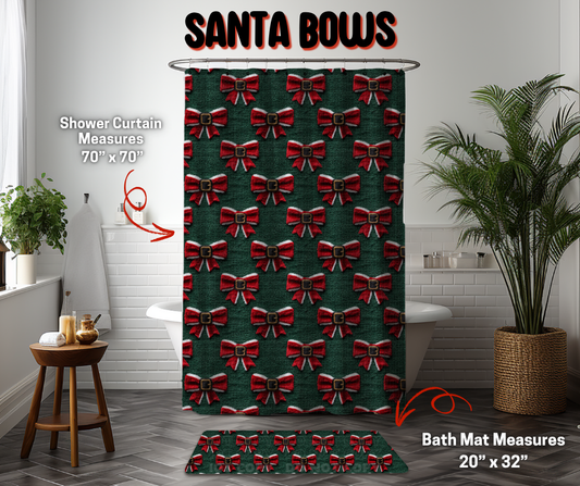 Preorder! Closes 9/8. ETA Dec. Santa Bows Custom Shower Curtain and/or Bath Mat