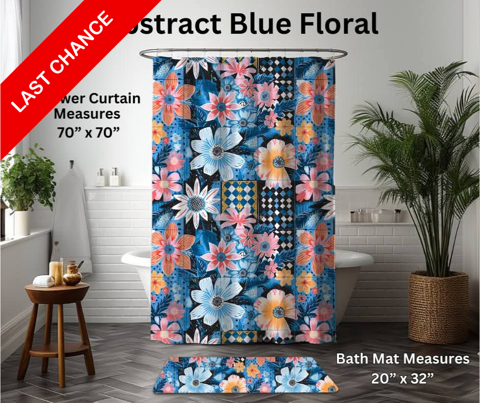 Abstract Blue Floral Custom Bath Mat