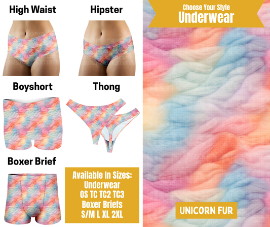 Preorder! Closes 10/28. ETA Jan. Unicorn Fur Hipster, High Waist, Boyshort, & Thong Underwear & Boxer Briefs